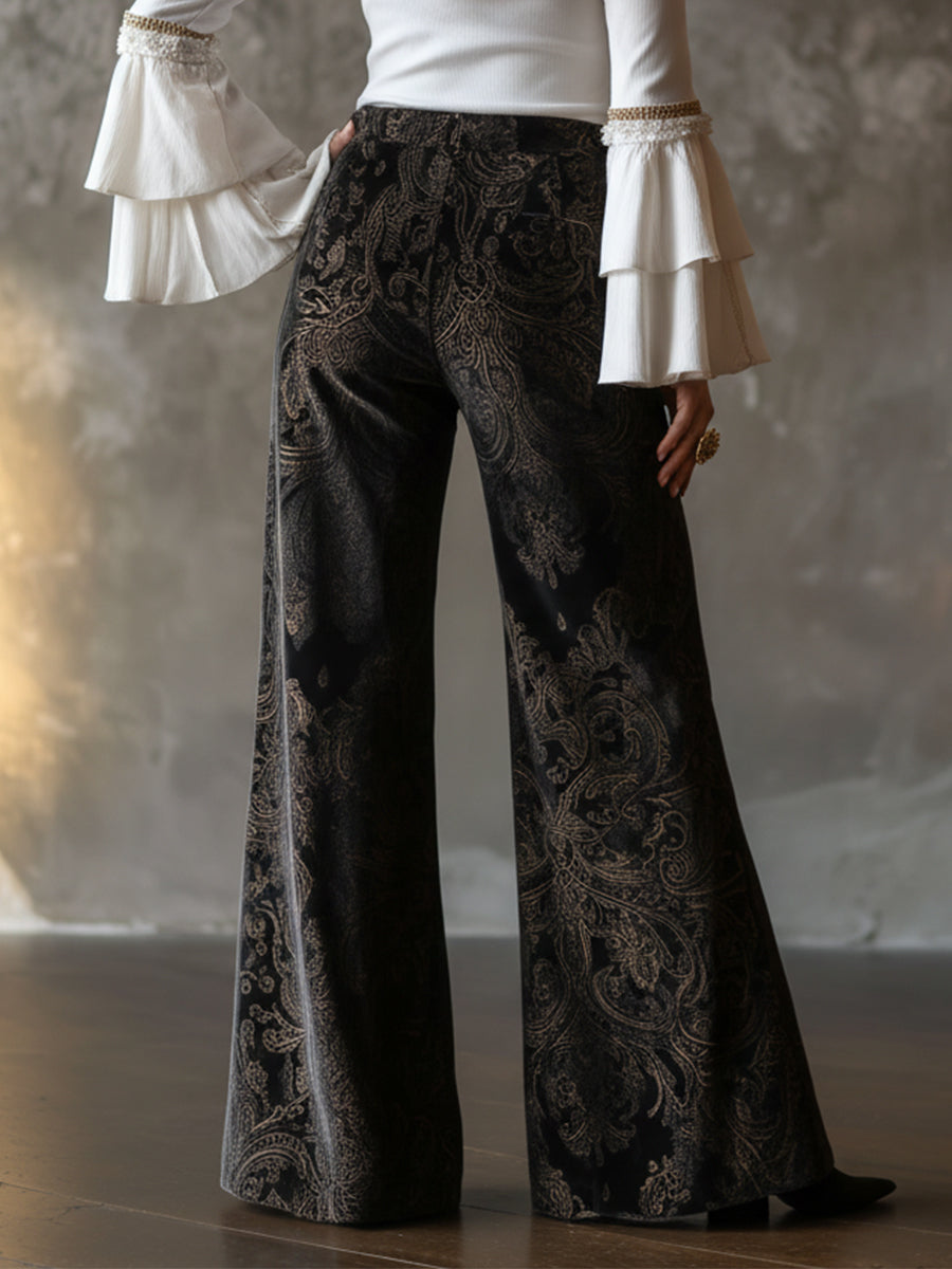 Vintage Gedessineerde Wijde Broek