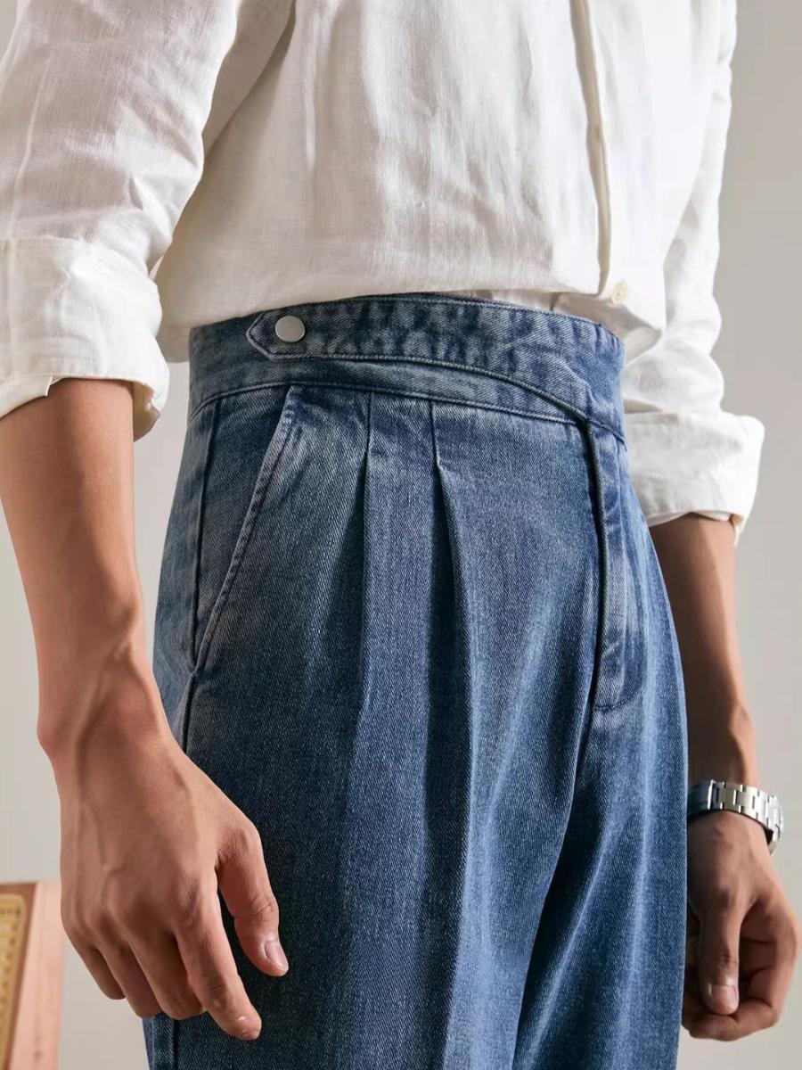 Marini Civita High Waisted Double Pleated Denim Trousers