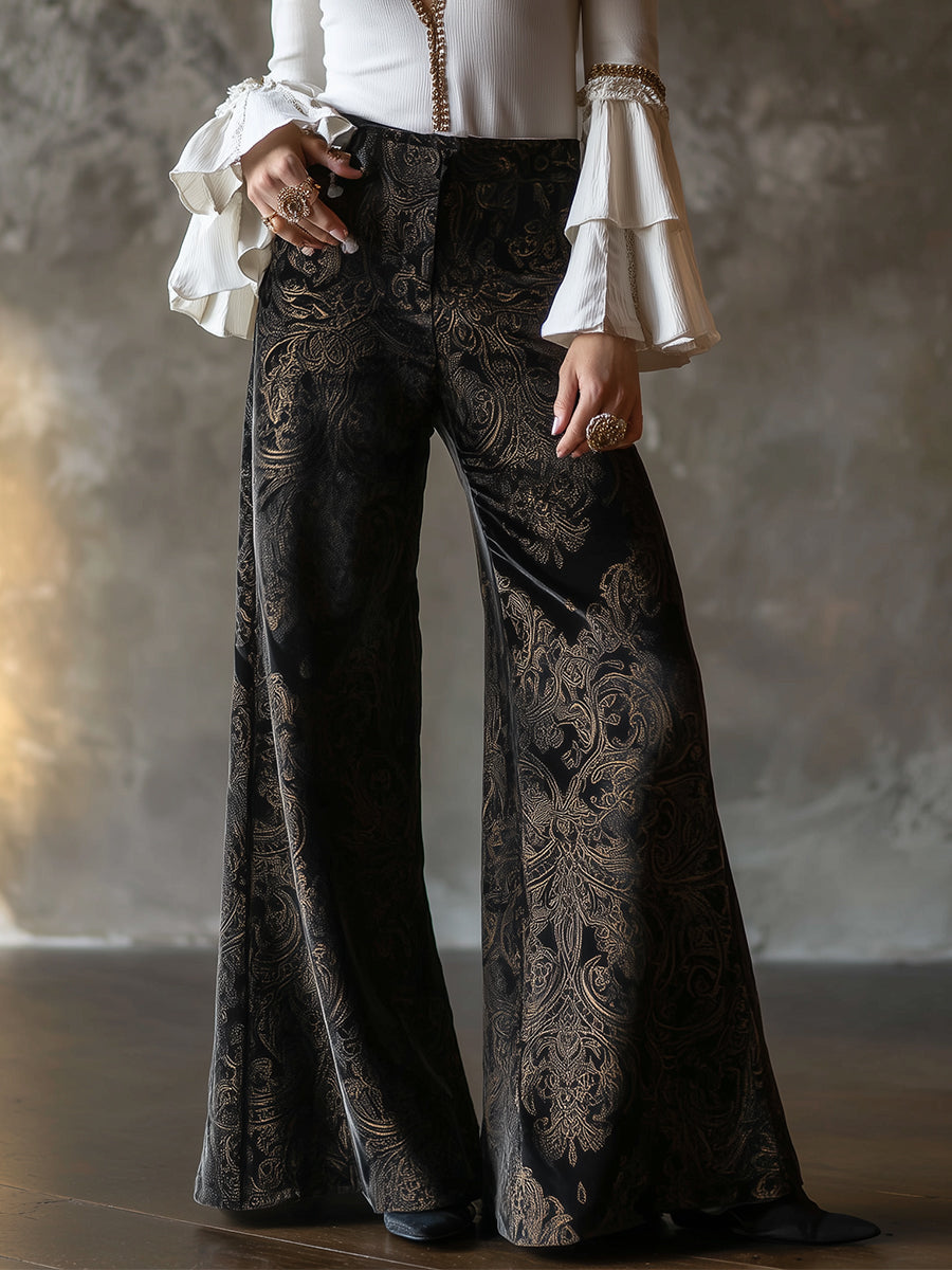 Vintage Gedessineerde Wijde Broek