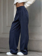 Navy Blauw Gestreepte Wijde Broek