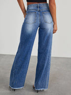 Casual Blauwe Stretch Denim Wijde Broek