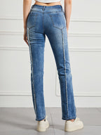 Hoog Taille Gerafeld Patchwork Jeans