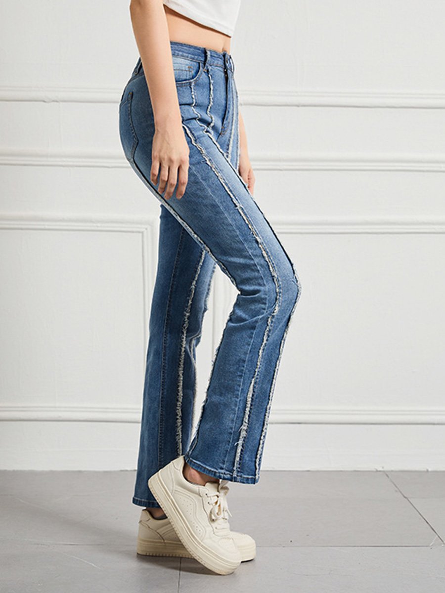 Hoog Taille Gerafeld Patchwork Jeans