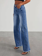 Casual Blauwe Stretch Denim Wijde Broek